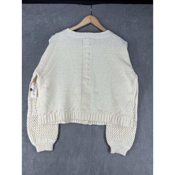 Anthropologie Pilcro Diana Cropped Cardigan Sweater Size Medium Ivory - Picture 5 of 9